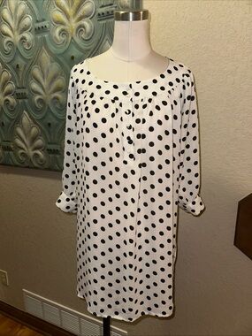 Depri Black White Polka Dot Tunic Blouse Women’s Size Small Boho Peasant Top